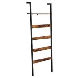 VASAGLE Blanket Ladder Shelf, Wall-Leaning Rack with Storage Shelf, Steel Frame, for Blankets, Scarves, Industrial Style, Rustic Brown and Black ULLS012B01