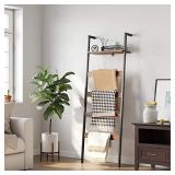 VASAGLE Blanket Ladder Shelf, Wall-Leaning Rack with Storage Shelf, Steel Frame, for Blankets, Scarves, Industrial Style, Rustic Brown and Black ULLS012B01