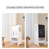 Adjustable Kitchen Stool Helper for Toddlers with Black and White Activity Board,Wooden Toddler Learning Standing Stool Tower for Kitchen Counter- Retsil $99