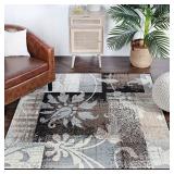 SUPERIOR Pastiche Contemporary Floral Patchwork Polypropylene Indoor Area Rug or Runner with Jute Backing, 5