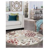 Dilek Transitional Floral Ivory Round Area Rug, 5