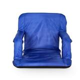 Camco 53095 Reclining Stadium Seat for Bleachers with Carry Straps-Water Resistant, Comfortable Cushioned Design with Arm Rests/Zippered Storage-Blue