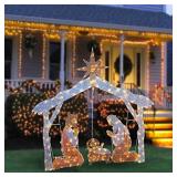National Tree Company lit Artificial Christmas DÃ©cor Includes Pre-Strung Mini White Lights and Ground Stakes Crystal Holy Family Nativity-6 ft, 72-Inch, Multicolor