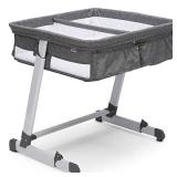 Simmons Kids By The Bed City Sleeper Bassinet for Twins - Adjustable Height Portable Crib with Wheels & Airflow Mesh, Grey Tweed
