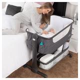 Baby Bassinet, Bedside Sleeper for Baby, Easy Folding Portable Crib with Storage Basket for Newborn, Bedside Bassinet, Comfy Mattress/Travel Bag Included