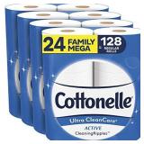 Cottonelle Ultra CleanCare Soft Toilet Paper with Active Cleaning Ripples, 24 Family Mega Rolls, Strong Bath Tissue (24 Family Mega Rolls = 128 Regular Rolls)