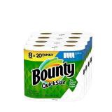 Bounty Quick-Size Paper Towels, White, 8 Family Rolls = 20 Regular Rolls