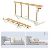 Boxcumo Foldable Bed Rails for Elderly Adults, Assistance for Getting in & Out of Bed at Home , Wood Grain Pattern Aluminum
