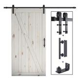 SMARTSTANDARD 8FT Sliding Barn Door Hardware Whole Kit (Include 8FT Track Kit & Pull Handle Set & Floor Guide), Smoothly and Quietly, Easy to Install, Fit 42"-48" Wide Door Panel (J Shape)