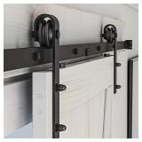 SMARTSTANDARD 8FT Sliding Barn Door Hardware Whole Kit (Include 8FT Track Kit & Pull Handle Set & Floor Guide), Smoothly and Quietly, Easy to Install, Fit 42"-48" Wide Door Panel (J Shape)