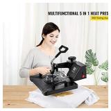 VEVOR Heat Press Machine, 12x15 Inch, 5 in 1 Combo Swing Away T-Shirt Sublimation Transfer Printer with Teflon Coated, Precise Heat Control, Mug/Cap/Plate Accessories Included, ETL/FCC Listed, Black