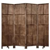 RHF 6 Ft.Tall Room Divider with Stand,19" Each Panel,Rustic Folding Privacy Screens,Heavy Duty Partition Wall Dividers, Room Separator, Temporary Wall, Screen Panel with Feet, 4 Panel, Brown