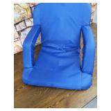 Camco 53095 Reclining Stadium Seat for Bleachers with Carry Straps-Water Resistant, Comfortable Cushioned Design with Arm Rests/Zippered Storage-Blue