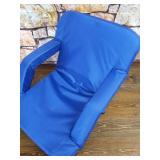 Camco 53095 Reclining Stadium Seat for Bleachers with Carry Straps-Water Resistant, Comfortable Cushioned Design with Arm Rests/Zippered Storage-Blue