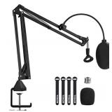 Microphone Arm Stand, TONOR Adjustable Suspension Boom Scissor Mic Stand with Pop Filter, 3/8" to 5/8" Adapter, Mic Clip, Upgraded Heavy Duty Clamp for Blue Yeti Nano Snowball Ice and Other Mics(T20)