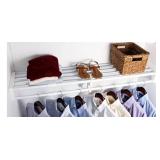 EZ Shelf DIY Expandable Closet Shelf & Rod - 28 x 48 - White - Mounts to 2 Sidewalls - Easy to Install-Strong - Wire Shelving Alternative - Rod & Shelf Kit