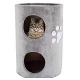 20.5-Inch Cat Condo 2 Story Cat House with Sisal Scratch Pad, Barrel Shaped Pet House Covered in Soft Fabric by PETMAKER (Gray)