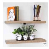 Willow & Grace Connie Display Decor Floating Wood Shelves with Iron Corners for Kitchen, Bedroom, & Living Room Spaces, Set of 2