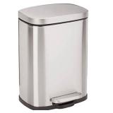 Amazon Basics 5 Liter / 1.3 Gallon Soft-Close, Smudge Resistant Trash Can with Foot Pedal - Brushed Stainless Steel, Satin Nickel Finish