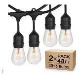 48Ft Dimmable Outdoor Bistro String Lights for Patio, Waterproof Hanging Vintage 11W Edison Bulbs, 48Ft Commercial Lights String Perfect for Cafe Backyard Pergola,5.00