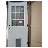 National Door Company ZZ00762R Steel Primed, Right Hand in-Swing, Prehung Front Door, 9 Lite with Pet Door, Clear Glass, 32" x 80"