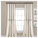 Lush Decor Linen Button Farmhouse Chic Solid Color Cotton Blend 3in Rod Pocket Light Filtering Window Curtain For Living Room and Bedroom, OffWhite, 84in L x 40in W, Single Panel