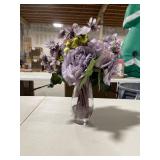 Enova Home Artificial Purple Fake Silk Roses and Mixed Flowers Arrangement in Clear Glass Vase with Faux Water for Home Decor