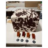 Adeco British Style Cow Print Cube Ottoman Home Bench Classy Footstool