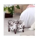 Adeco British Style Cow Print Cube Ottoman Home Bench Classy Footstool