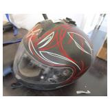 Full face motorcycle helmet with hand pinstriping and Go Pro mount