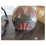 Full face motorcycle helmet with hand pinstriping and Go Pro mount