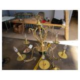 Suspended chandelier - brass with green accent