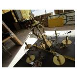 Suspended chandelier - brass with green accent