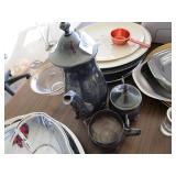 Lot - various platters and plates (some silver plate), Silver plate coffee service, and more