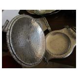 Lot - various platters and plates (some silver plate), Silver plate coffee service, and more