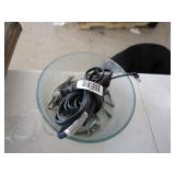 Glass bowl with miscellaneous items