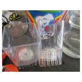 Lot - Various glass ware, Snoopy glasses, 8 elk etched high ball glasses and more