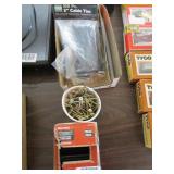 Lot - box of hinges, long drill bit and more