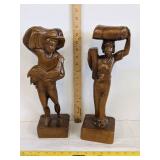 (2) Carved wooden statue 15" T