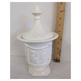 Vintage arnels pottery 10" ceramic jar & etched glass flower vase