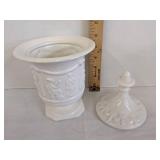 Vintage arnels pottery 10" ceramic jar & etched glass flower vase