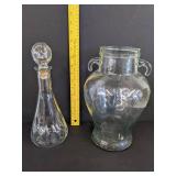 Glass decanter 12" T & Vintage apothecary jar 11" T