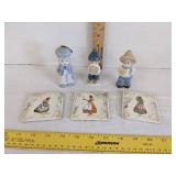 (3) Vintage figurines & (3) home decor coasters