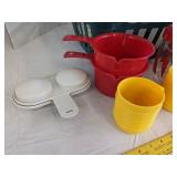 Plastic plates, cups, pitcher, bowls & more