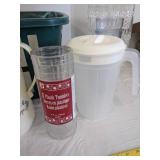 Plastic plates, cups, pitcher, bowls & more