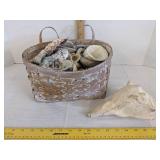 Wicker basket w/various sea shells