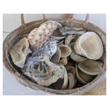 Wicker basket w/various sea shells