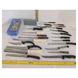 Various knives & (2) ice trays