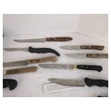 Various knives & (2) ice trays