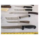 Various knives & (2) ice trays